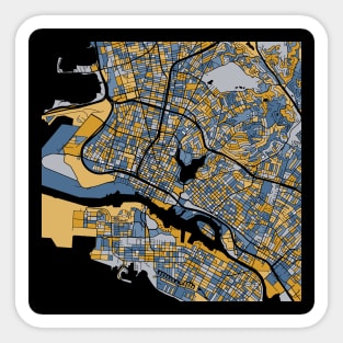 Oakland Map Pattern in Blue & Gold Sticker